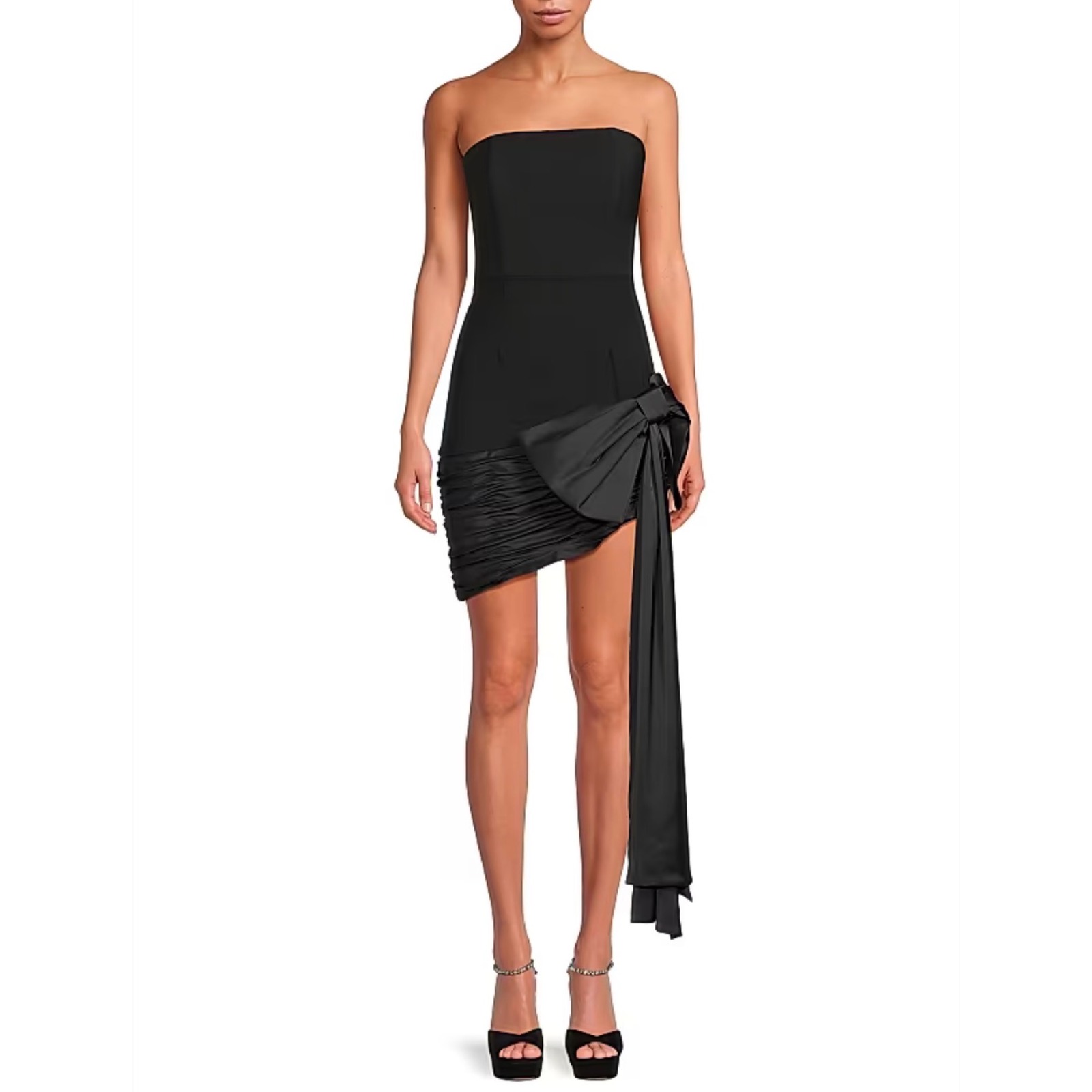 New! Hutch Sloane Strapless Asymmetric Bow Mini Dress Black Size 10 $297